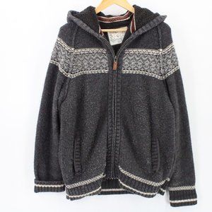 Mantaray Jacket Mens Gray Knit Heavyweight Full Zip Hooded Cotton Blend Medium M